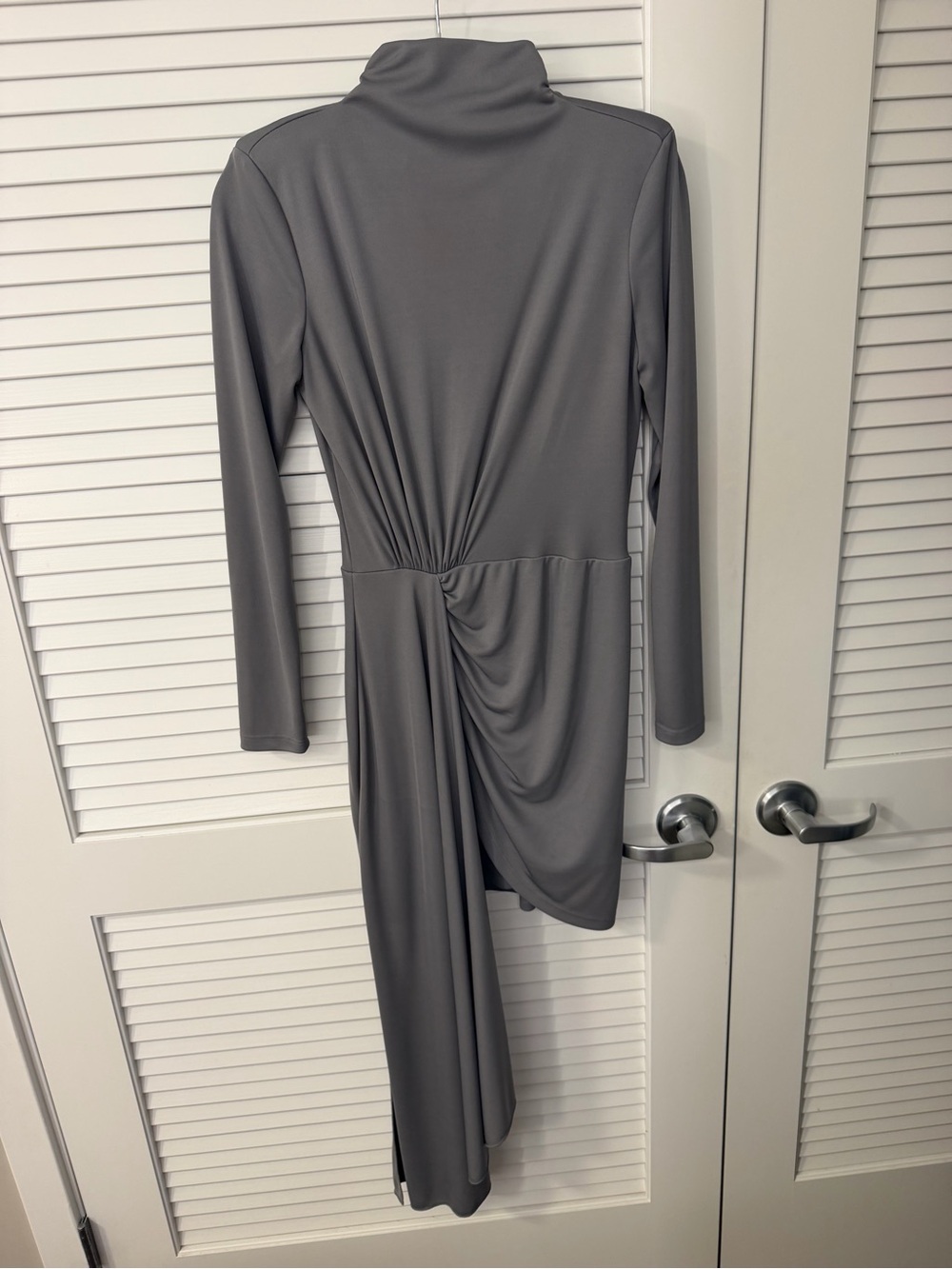 Zara Gray Long-Sleeve Draped Turtleneck Dress